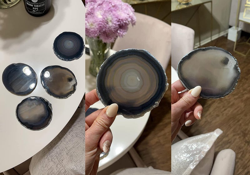 AMOYSTONE Large Black Agate Coasters Set of 4, 4-5 Inch Premium Stone Coasters, Executive Gift for Boss, Corporate Gift for Client - Image 5